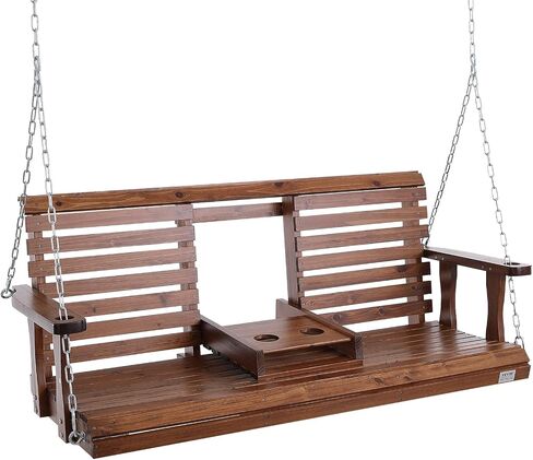 VEVOR Wooden Porch Swing 5.5FT with 2 Side Cup Holders, Heavy Duty 880lbs Patio Swing, Outdoor Swing Hanging Chair, Bench Swing with Adjustable Chains for Front Porch, Yard, Balcony, Garden, White in Saudi Arabia