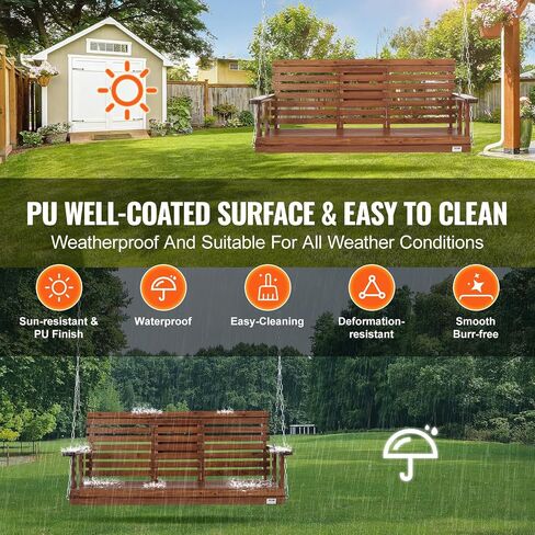VEVOR Wooden Porch Swing 5.5FT with 2 Side Cup Holders, Heavy Duty 880lbs Patio Swing, Outdoor Swing Hanging Chair, Bench Swing with Adjustable Chains for Front Porch, Yard, Balcony, Garden, White in Saudi Arabia