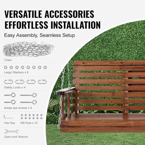VEVOR Wooden Porch Swing 5.5FT with 2 Side Cup Holders, Heavy Duty 880lbs Patio Swing, Outdoor Swing Hanging Chair, Bench Swing with Adjustable Chains for Front Porch, Yard, Balcony, Garden, White in Saudi Arabia