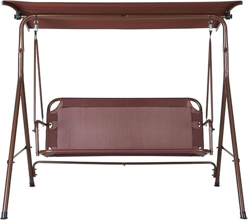 كرسي أرجوحة للفناء من VEVOR، أرجوحة الشرفة لثلاثة أشخاص مع حامل، أرجوحة خارجية للبالغين، قماش تيسلين وإطار من سبائك الصلب، كرسي معلق للشرفة، الفناء الخلفي، الفناء، الحديقة، بجانب حمام السباحة، الفناء، بني in Kuwait