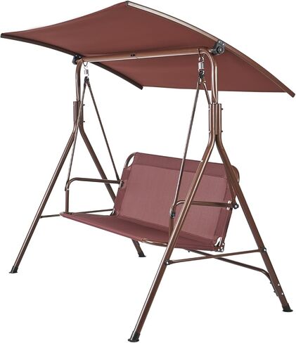 كرسي أرجوحة للفناء من VEVOR، أرجوحة الشرفة لثلاثة أشخاص مع حامل، أرجوحة خارجية للبالغين، قماش تيسلين وإطار من سبائك الصلب، كرسي معلق للشرفة، الفناء الخلفي، الفناء، الحديقة، بجانب حمام السباحة، الفناء، بني in Kuwait