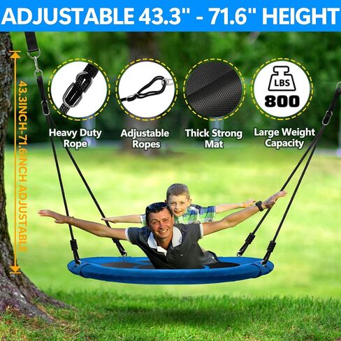 40 Inch Saucer Tree Swing 600lb Weight Capacity with 2pcs Hanging Straps, 900D Oxford Fabric Waterproof Durable Steel Frame and Carabiner for Kids Adults with Pillow,for Backyard (Blue, 40) in Saudi Arabia