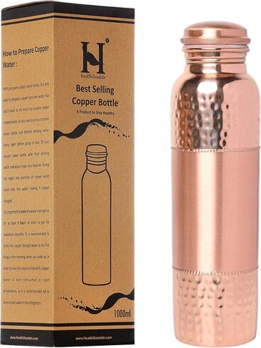 Pure Copper Water Bottle for Ayurvedic Health Benefits, 1000 Ml (33.81 Fl Oz) (Color Pattern) in Saudi Arabia
