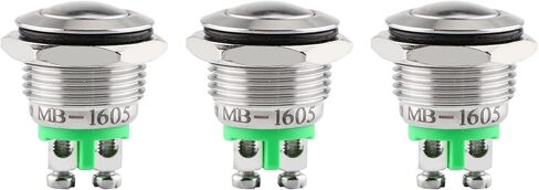 (3 PCS) 16MM Momentary Push Button Switch Metal Waterproof Stainless Steel 12V 24V 36V DC 110V 250V AC 5A 1NO SPST (Domed) in Saudi Arabia