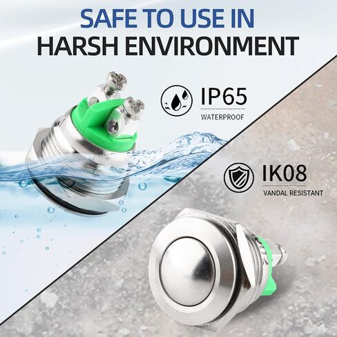 (3 PCS) 16MM Momentary Push Button Switch Metal Waterproof Stainless Steel 12V 24V 36V DC 110V 250V AC 5A 1NO SPST (Domed) in Saudi Arabia