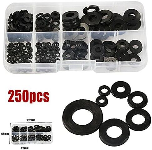250pcs Black Nylon Flat Washer Assortment Kit for Electrical Connections on Household & Commercial Appliances,(M2 M2.5 M3 M4 M5 M6 M8) in Saudi Arabia