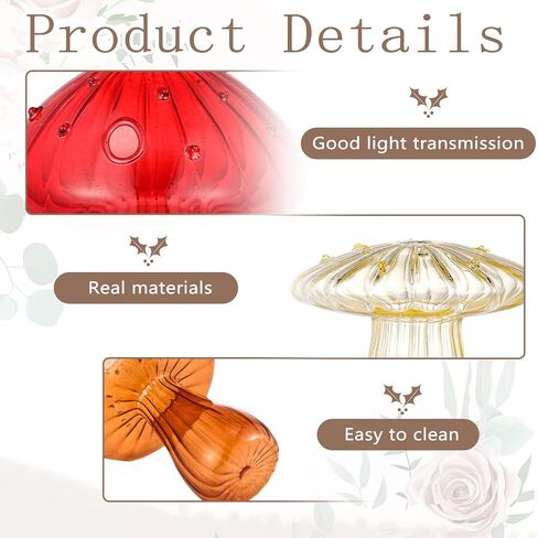 5 Pcs Decorative Mushroom Vase Mushroom Shaped Delicate Flower Vase Transparent Plant Hydroponic Vase 4.72 Inch Tall Mushroom Glass Bud Vases for Home Living Room Kitchen Office Decorations, 5 Colors in Saudi Arabia