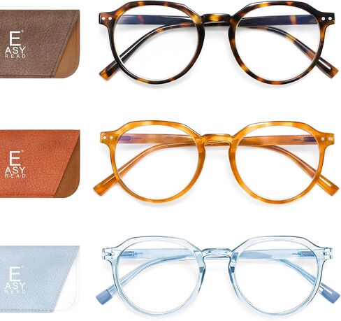 EASY READ 3 Pairs Round Reading Glasses for Women,Colorful Computer Blue Light Blocking Readers for Women with Spring Hinge in Saudi Arabia