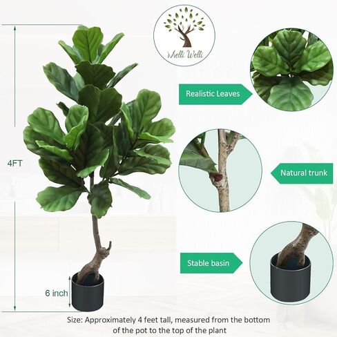 Artificial Fiddle Leaf Fig Tree 4FT Faux Plant Faux Fiddle Fig Leaves Silk Tree in Pot Artificial Tree Greenery Plant for Home Office Living Room Bathroom Decor Indoor Outdoor in Saudi Arabia
