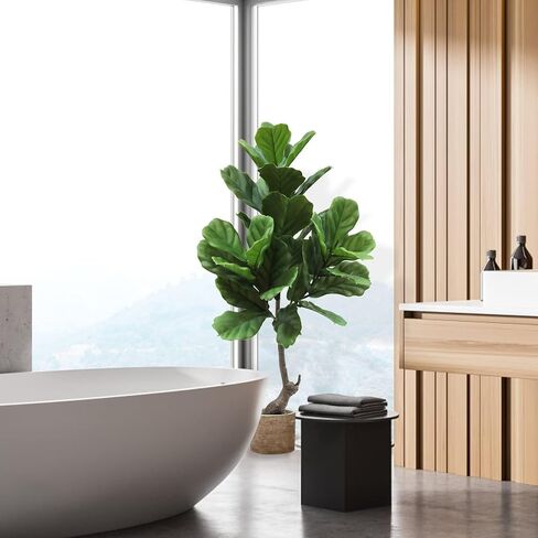 Artificial Fiddle Leaf Fig Tree 4FT Faux Plant Faux Fiddle Fig Leaves Silk Tree in Pot Artificial Tree Greenery Plant for Home Office Living Room Bathroom Decor Indoor Outdoor in Saudi Arabia