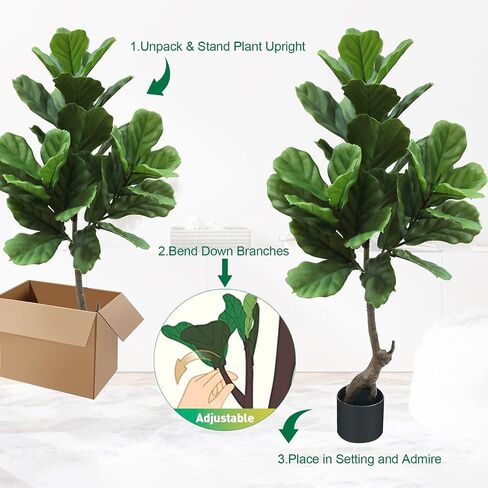 Artificial Fiddle Leaf Fig Tree 4FT Faux Plant Faux Fiddle Fig Leaves Silk Tree in Pot Artificial Tree Greenery Plant for Home Office Living Room Bathroom Decor Indoor Outdoor in Saudi Arabia