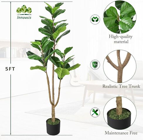 Artificial Fiddle Leaf Fig Tree 4FT Faux Plant Faux Fiddle Fig Leaves Silk Tree in Pot Artificial Tree Greenery Plant for Home Office Living Room Bathroom Decor Indoor Outdoor in Saudi Arabia
