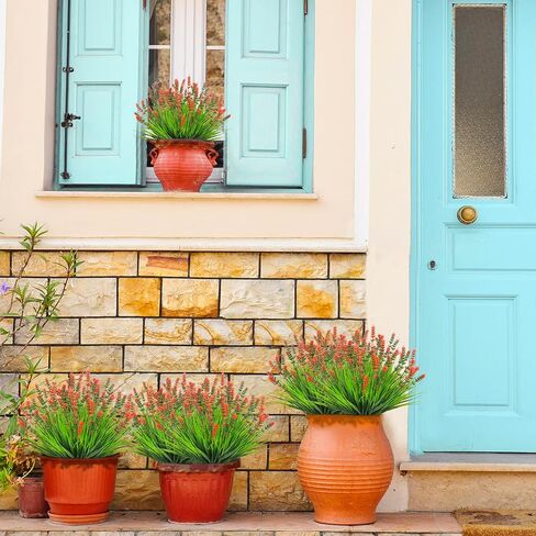 10 Bundles Monkey Grass Outdoor Artificial Flowers UV Resistant Fake Silk Flowers No Fade Faux Plastic Plants Garden Porch Window Box Decor (Fuchsia) in Saudi Arabia