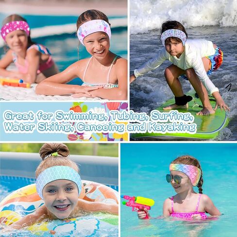 6 Pcs Swimming Headbands for Kids, Adjustable Swimming Ear Protection Bands Cute Cartoon Waterproof Swim Headbands for Girls Swimmers Age 6-12, Head Circumference 18.11-19.70 Inch in Saudi Arabia