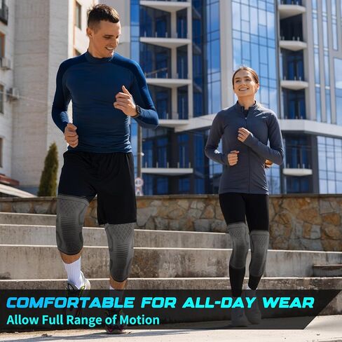 دعامات الركبة الضاغطة مكونة من قطعتين - كم داعم للجري والرياضة وتخفيف الآلام من تمزق الغضروف المفصلي والرباط الصليبي الأمامي والتهاب المفاصل للنساء والرجال (رمادي، متوسط) in Kuwait