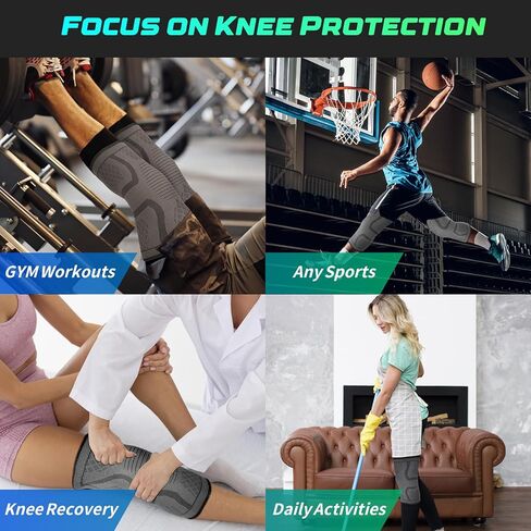 دعامات الركبة الضاغطة مكونة من قطعتين - كم داعم للجري والرياضة وتخفيف الآلام من تمزق الغضروف المفصلي والرباط الصليبي الأمامي والتهاب المفاصل للنساء والرجال (رمادي، متوسط) in Kuwait