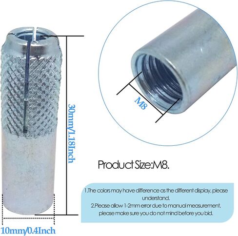 20pcs Zinc Plated Metal Knurled Drop in Anchor,Drop-in Anchor Zinc Plated Fasteners (M8) in Saudi Arabia