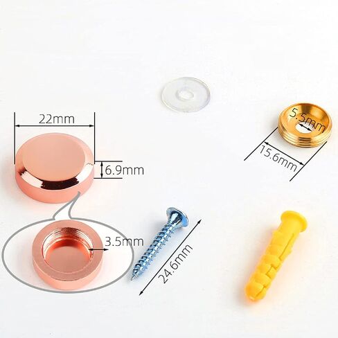 Mirror Screw, Standoff Screw, Pure Copper Flat Cap Decorative Cover Nails, Solid Standoff Screws, Cap Nails for Advertising Screw Fasteners, Bathroom, Mirror, Bright Gold 22mm 8 pcs in Saudi Arabia