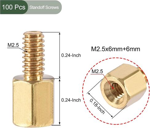 YOKIVE 100 Pcs M2.5 Standoff Screws, Brass Hex PCB Standoffs, Keep Height Consistent, Great for Motherboard (Gold Tone, 6mm+6mm) in Saudi Arabia