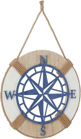 Deco 79 Metal Compass Home Wall Decor Wall Sculpture with Rope Hanger, Wall Art 24" x 2" x 24", Blue in Saudi Arabia
