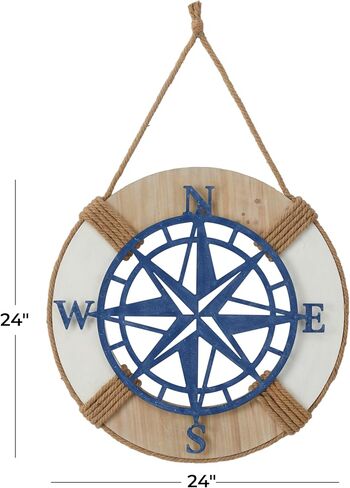 Deco 79 Metal Compass Home Wall Decor Wall Sculpture with Rope Hanger, Wall Art 24" x 2" x 24", Blue in Saudi Arabia