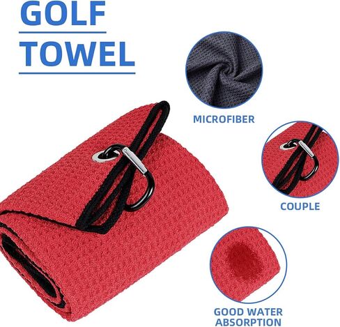 Scott Edward Golf Towel Microfiber Waffle Pattern Golf Towel with Heavy Duty Carabiner Clip Tri-fold Golf Towel Perfectly Cleans Golf Balls and Golf Clubs Blue/Red/Gray in Saudi Arabia