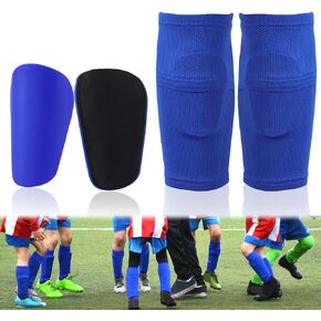 2pcs Soccer Shin Guards and 2pcs Soccer Sock Sleeves with Slip Pockets, Mini Shin Pads Protective Shin Guards Soccer Sock Covers Soccer Equipment for Kids Teenagers Adults (Blue)