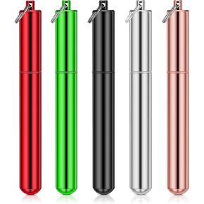 5 PCS Aluminum Metal Storage Tube Container Small Pill Box Case Silver Tube Keychain Waterproof Joint Holder Fit in Pocket Purse Portable for Travel and Outdoors