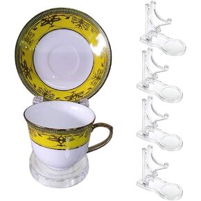 Hipiwe Acrylic Tea Cup Saucer Display Stands Clear Dinnerware Display Easel Stand Teacup Sets Plate Holder, Pack of 5 , High Legs