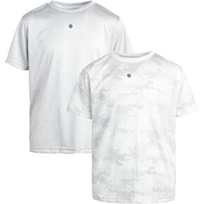 RBX Boys' Athletic T-Shirt - 2 Pack Active Performance Dry-Fit Sports Tee (Size 4-16), Size 8, White/Grey