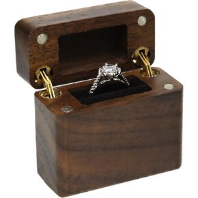 Slim Engagement Ring Box Wooden Small Ring Bearer Box for Proposal,Wedding, Black Walnut