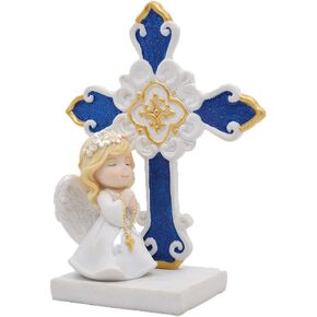 Comfy Hour Faith and Hope Collection Praying Girl Angel with Rosary Figurine, Cross Keepsake, My First Communion, Polyresin