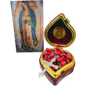 Westmon Works Our Lady of Guadalupe Deluxe Rosary Set Wooden Bead and Rose Scented with Heart Shaped Case and Holy Card in Kuwait