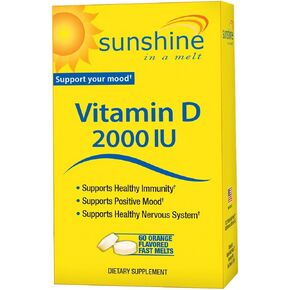 Sunshine Vitamin D 2,000 IU Quick Melts, Fast Release, Healthy and Strong Bones, 60 Servings