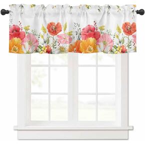 Blue Eucalyptus Leaves Valances for Windows Summer Flower Leaf Watercolor Plants Kitchen Curtains Valances Rod Pocket Small Window Treatments Valance Curtains for Living Room Bedroom, 54x18 inch