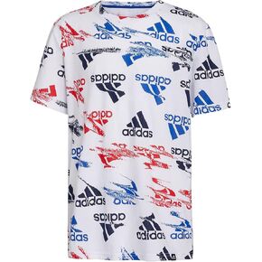 adidas Boys’ Glitchy Allover Print T-Shirt (Large, White/Multi)