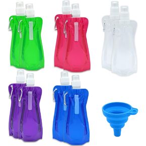 10pcs Collapsible Reusable Water Bottle with Carabiner Clip and folding funnel, for For Gym, Sports, Teams, Hiking, Camping, Biking, Outdoors, Beach, Traveling, Yoga & More, 5 Color