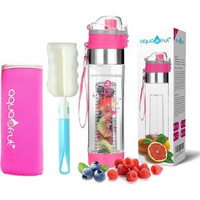 NEW AquaFrut Bottom Loading Fruit Infuser Water Bottle Complete Bundle Includes Bottle Brush, Insulating Sleeve & Infusion Recipe eBook. Leak Proof Sweat Proof BPA-Free (Black)