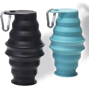 Collapsible Water Bottles 2pcs for Traveling Silicone Foldable Sport Bottle Portable for Outdoor Hiking/Camping (Grey+Blue)