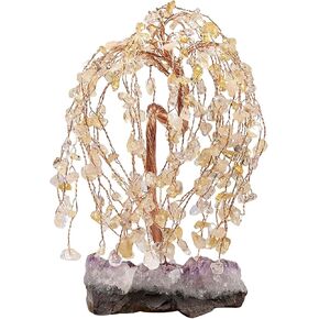 TUMBEELLUWA Natural Crystal Money Tree with Amethyst Cluster Base Energy Healing Bonsia Fengshui Decor for Home Office