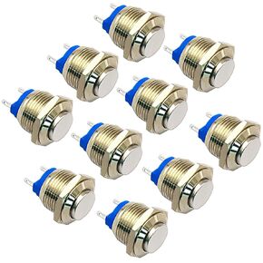 16mm High Round Cap Waterproof Momentary Stainless Steel Metal Push Button Switch High Flush Screw Terminals 2A 36V(10PCS)