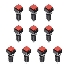 Push Button Switch SPST 1 NO Momentary Square Button, [for Light DIY Project] - 12mm / Red / 10 Pcs