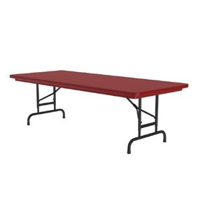 Correll 30"x72" Commercial Folding Table, Height Adjustable (22"-32") Red Light Weight, Waterproof, Virtually Indestructible Blow Molded Plastic Top, Steel Ladder Frame, Made in The USA