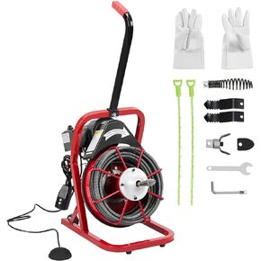 Efficient Drain Cleaning Electric Drain Auger for Fast Sewer Machine 75FT x 1/2Inch Reach, Air-Activated Foot Switch, Drain Machine 4 Cutter Blades, and Protective Gloves.