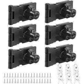 6 Packs Hasp Lock with Key, 2.5 Inch Keyed Hasp Twist Knob Keyed Locking Hasp, Heavy Duty Black Hasp Latch Lock with Keys for Cabinets, Small Door keyed hasp locks