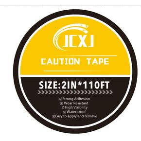 Caution Safety Tape, 2" x 110ft, Black & Yellow Stripes, Strong Adhesive