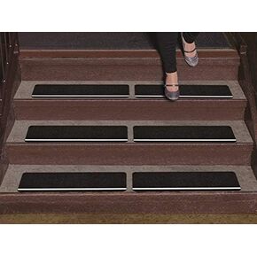 Safe Way Traction 6" X 24" Black Anti Slip Stair Tread Non Skid (60-Grit) Safety Tape with Glow in The Dark Stripe 10 Treads Per Pack
