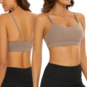 Strappy Low Back Sport Bra for Women,V-Strap Criss Cross Medium Support Wirefree Yoga Bra with Removable Padding