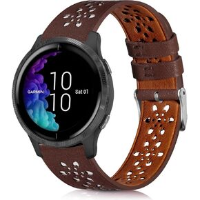 Lace Leather Band Compatible with Garmin Vivoactive 3/Vivoactive 3 Music Bands/Vivoactive 5 Bands,Garmin Venu/Venu 2 Plus Bands Women Men,20mm Breathable Slim Hollow-out Sports Replacement Band