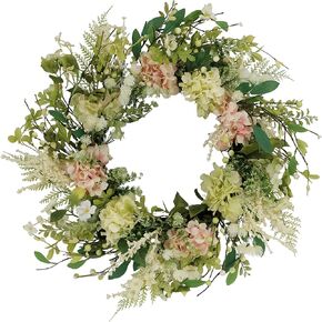 Puleo International 24" Artificial Hydrangea and Dogwood Floral Spring Door Wreath,Green